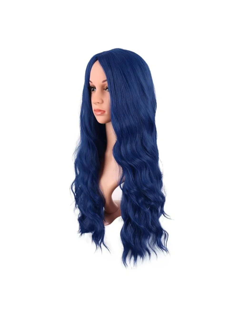 Women's Mixed Blue 28 Inch Synthetic Fiber Long Middle Part Curly Cosplay Wigs